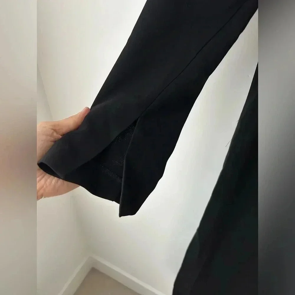 Aritzia Babaton Black Midi Dress Minimalist Open Back Slit Long Sleeve Size 6 - Picture 6 of 14